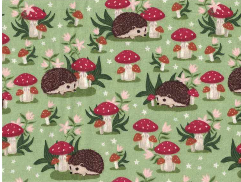 Hedgehogs And Mushrooms flannel 4301-96 on green