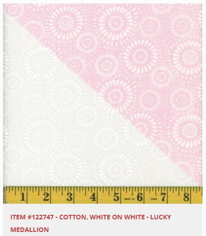 Cotton 45″, White on White lucky Medallion
