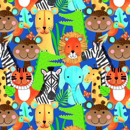 AE Nathan 45" Comfy Flannel Prints - Blue Jungle Animals # 0907AE-77