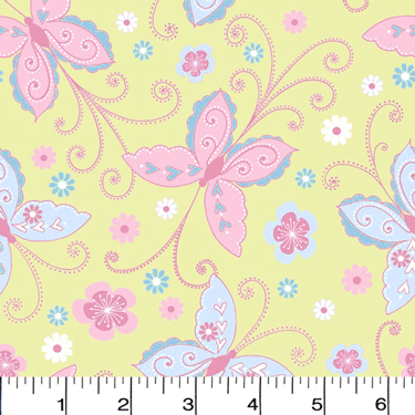 AE Nathan 45" Comfy Flannel Prints - Butterfly Pink Blue on yellow/ green