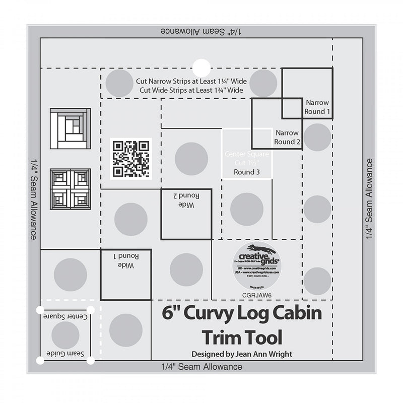 Creative Grids Curvy Log Cabin Trim Tool 6in Finished Blocks Quilt Ruler # CGRJAW6