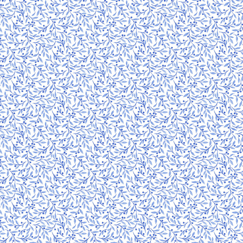 Delft Dynasty by Northcott - White & Blue Leaf Tail 28358-10