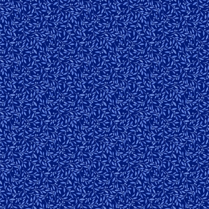 Delft Dynasty  by Northcott - Dark Blue Leaf Trail 28358-48