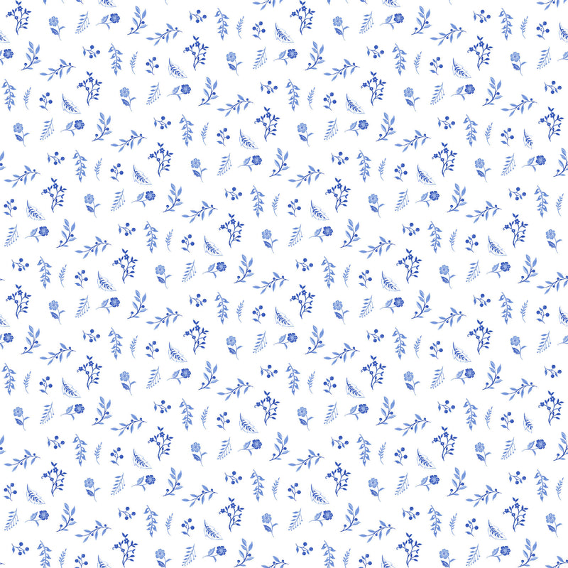 Delft Dynasty By Northcott White & Blue Flower Toss 28360-10