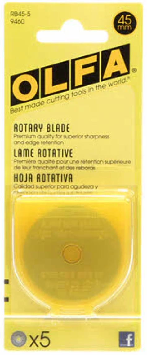 OLFA 45mm Rotary Cutter Replacement Blades, 5 Blades (RB45-5) - Tungsten Steel