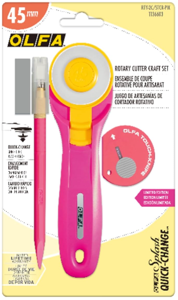 OLFA Rotary Cutter Craft Set - 45mm RTY-2C/AK-5/TK-4/PIK Combo Pack - Pink
