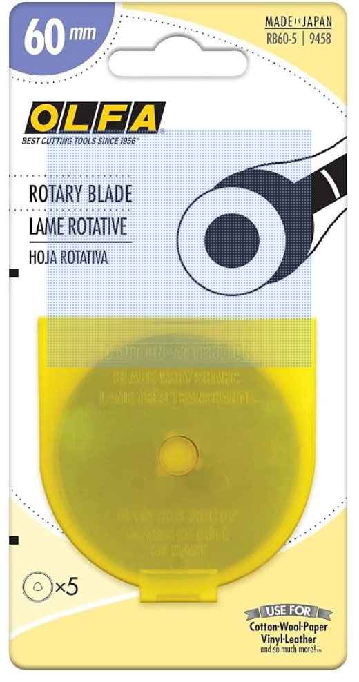 OLFA 60mm Rotary Cutter Replacement Blades, 5 Blades (RB60-5) - Tungsten Steel