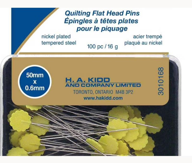 KLASSE´ Quilting Flat Head Pins Yellow 165pcs - 45mm (13⁄4″) #3010168