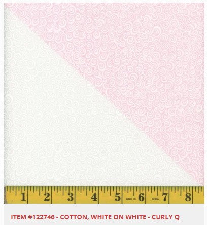 Cotton 45″, White on White curly Q