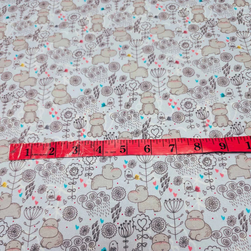 Sweet Hippo with bird flannel - blue 1791-6123