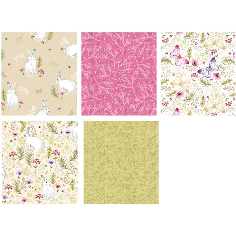 Susan Wheeler Designs - Gentle Meadow- 5 Fabrics - Floral Fat Quarter Bundle 3571-00