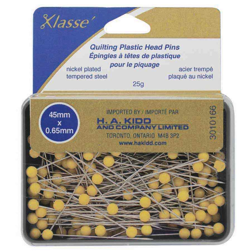 KLASSE´ Quilting Plastic Head Pins Yellow 165pcs - 45mm (13⁄4″) #3010166