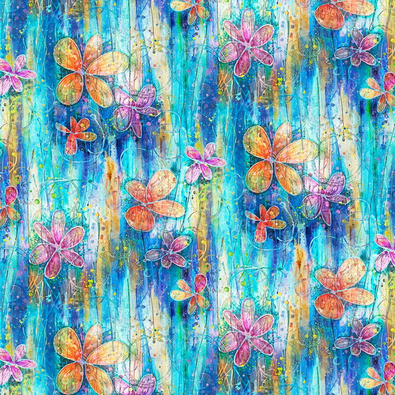 108in FLORAL DANCE Teal - From P & B Textiles # FDAN4480-T