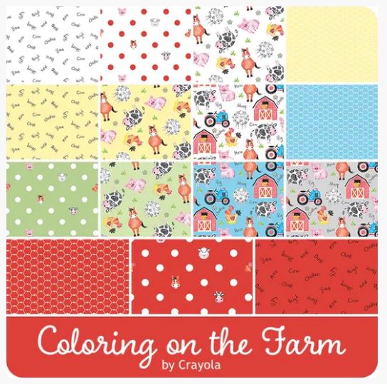 Coloring on the Farm by Crayola for Riley Blake Designs 42 Piece 5" Charm Squares